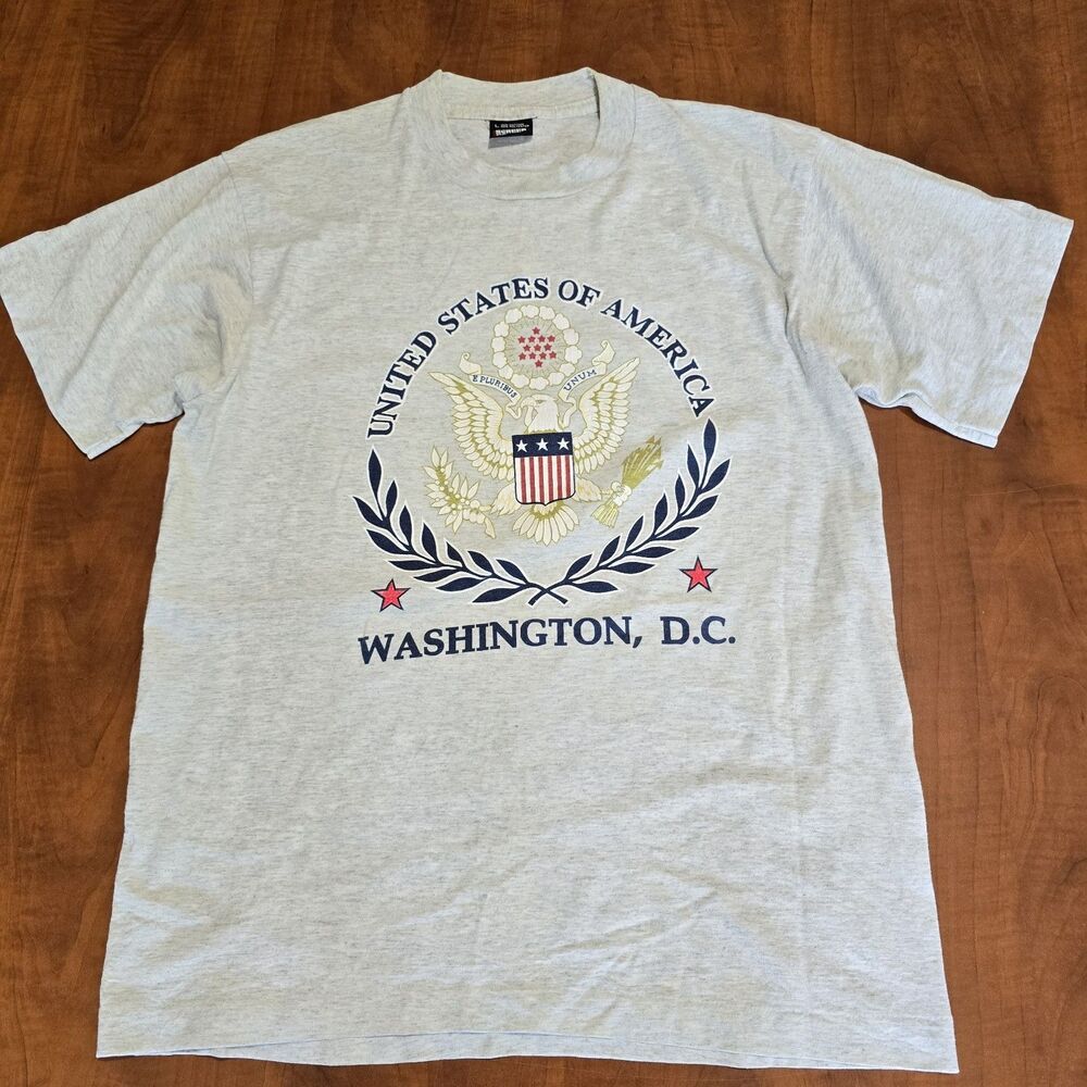 Screen Stars Vintage 90s Washington D.C. American Eagle Single Stitch Tee L